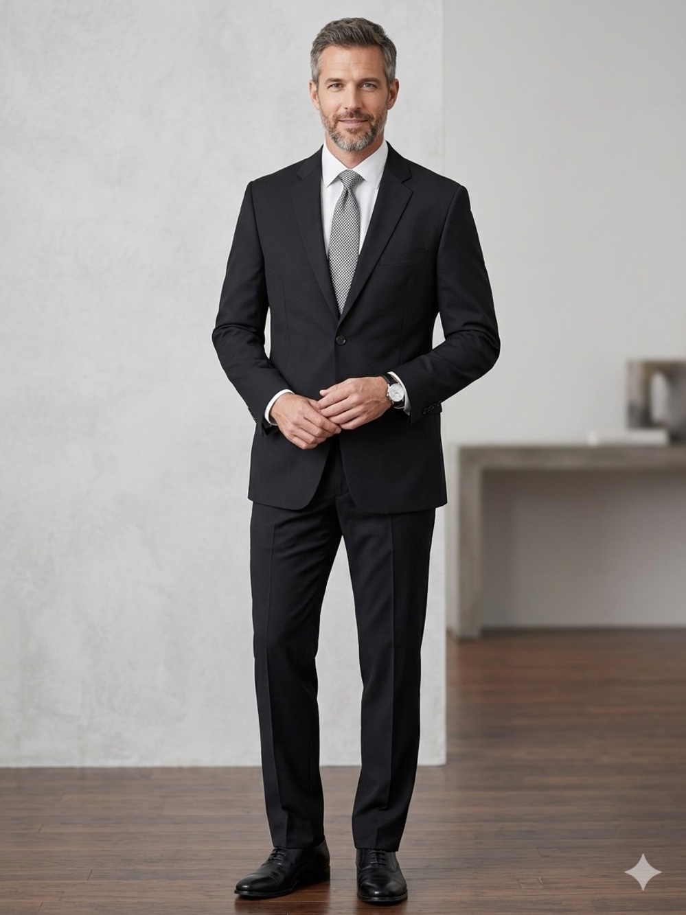 BCBG Men's 42R Black Two-Button Suit Jacket & Trousers - Classic Tailored Fit